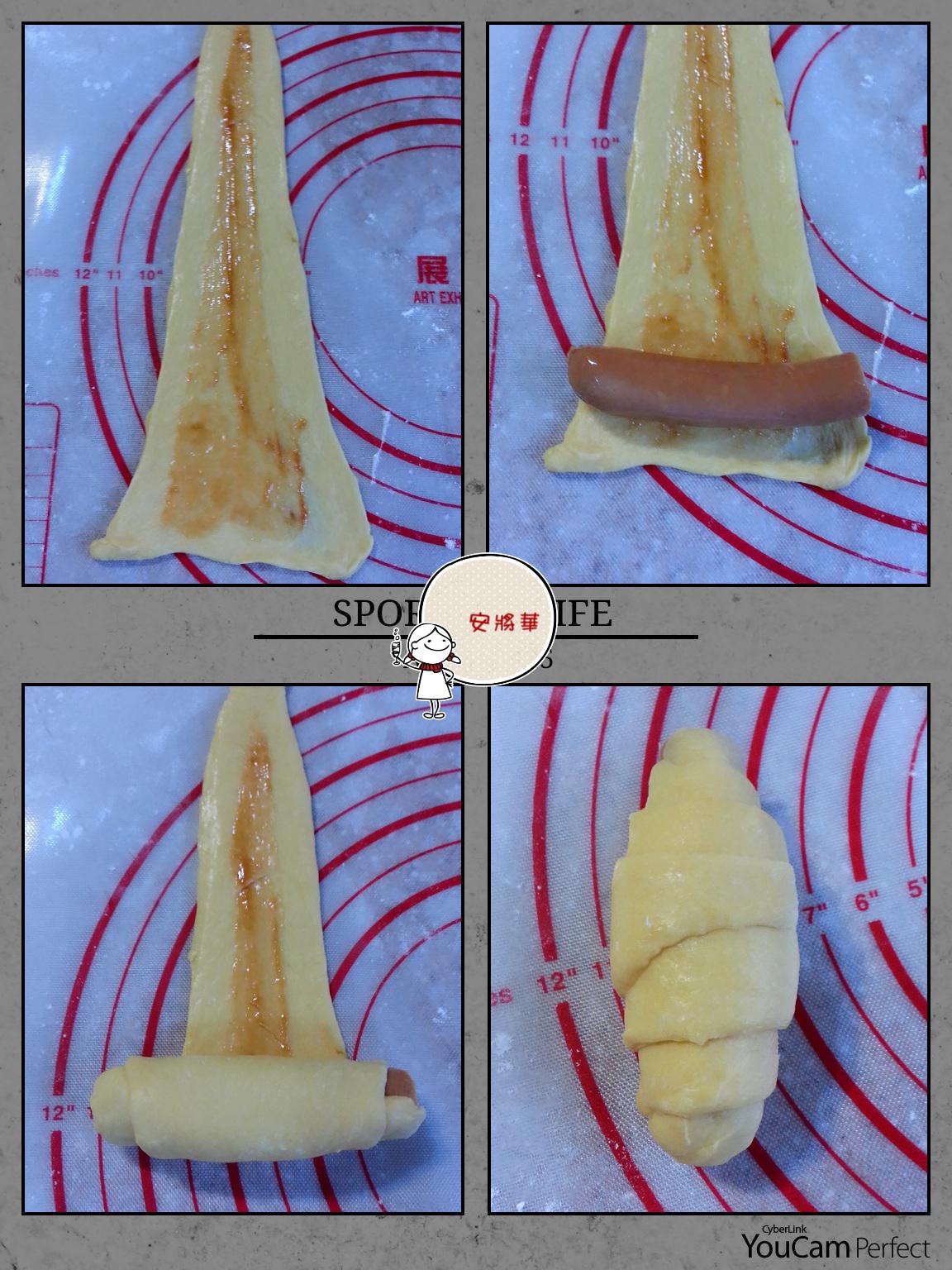 南瓜德国香肠起司卷面包~直接法的加工步骤