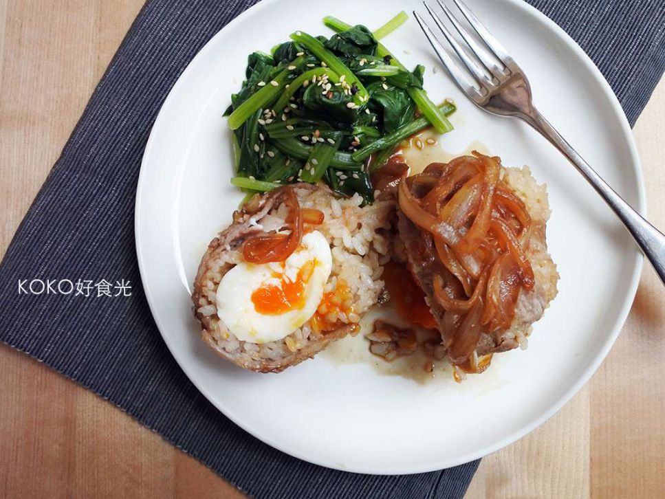 寿喜烧肉玉子饭团＿吃了干杯不醉的加工步骤