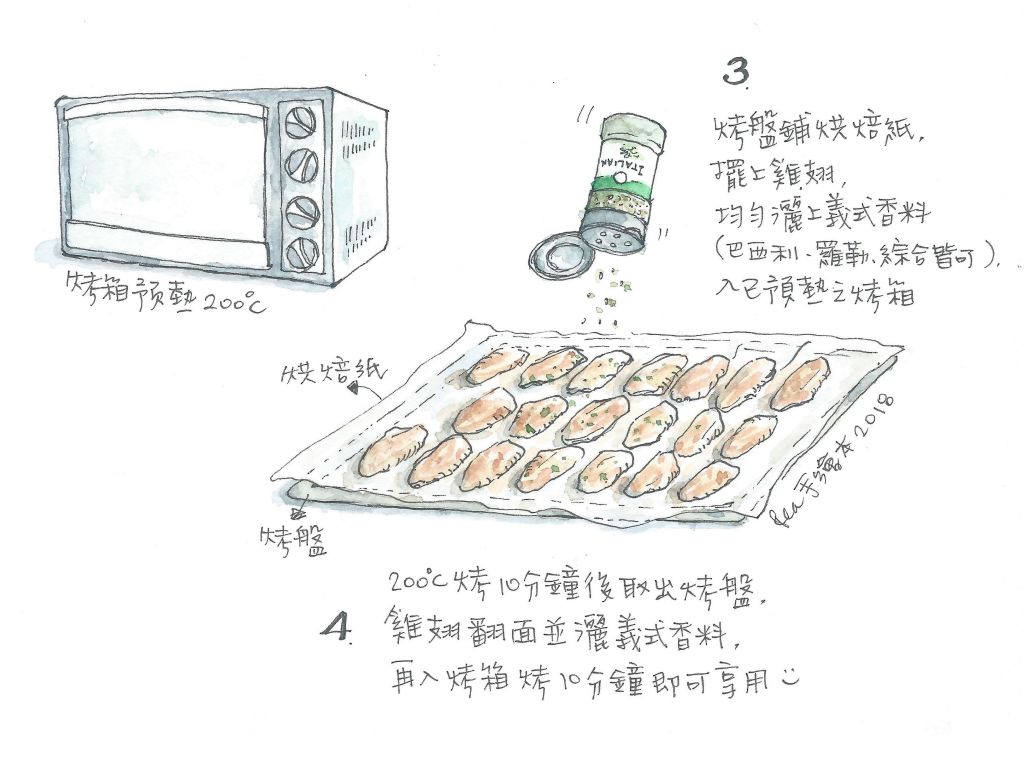 甜辣酱烤鸡翅-手绘食谱的加工步骤