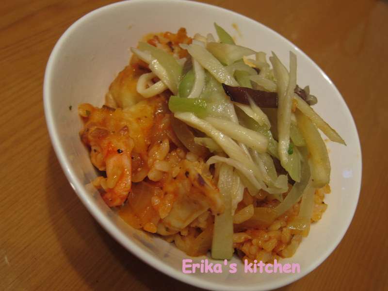 Erika's kitchen 蕃茄海鲜焗烤饭的加工步骤