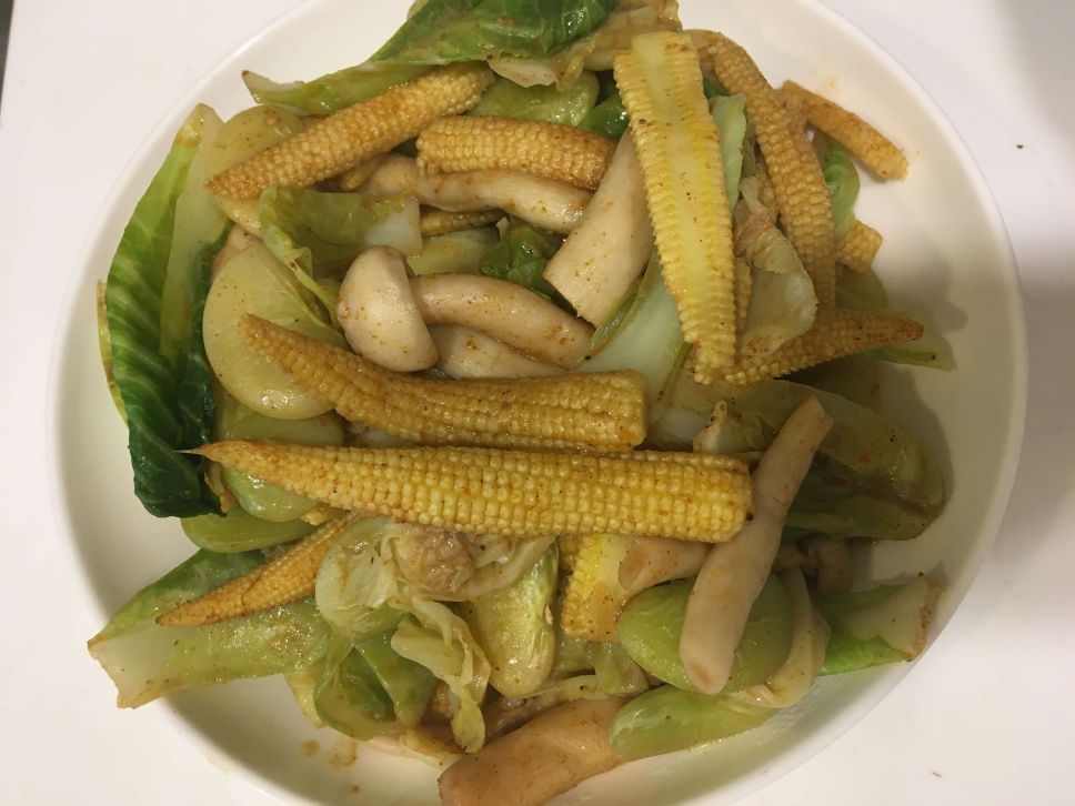 (全素蔬食)香料粉Masala炒豆菜笋菇的加工步骤