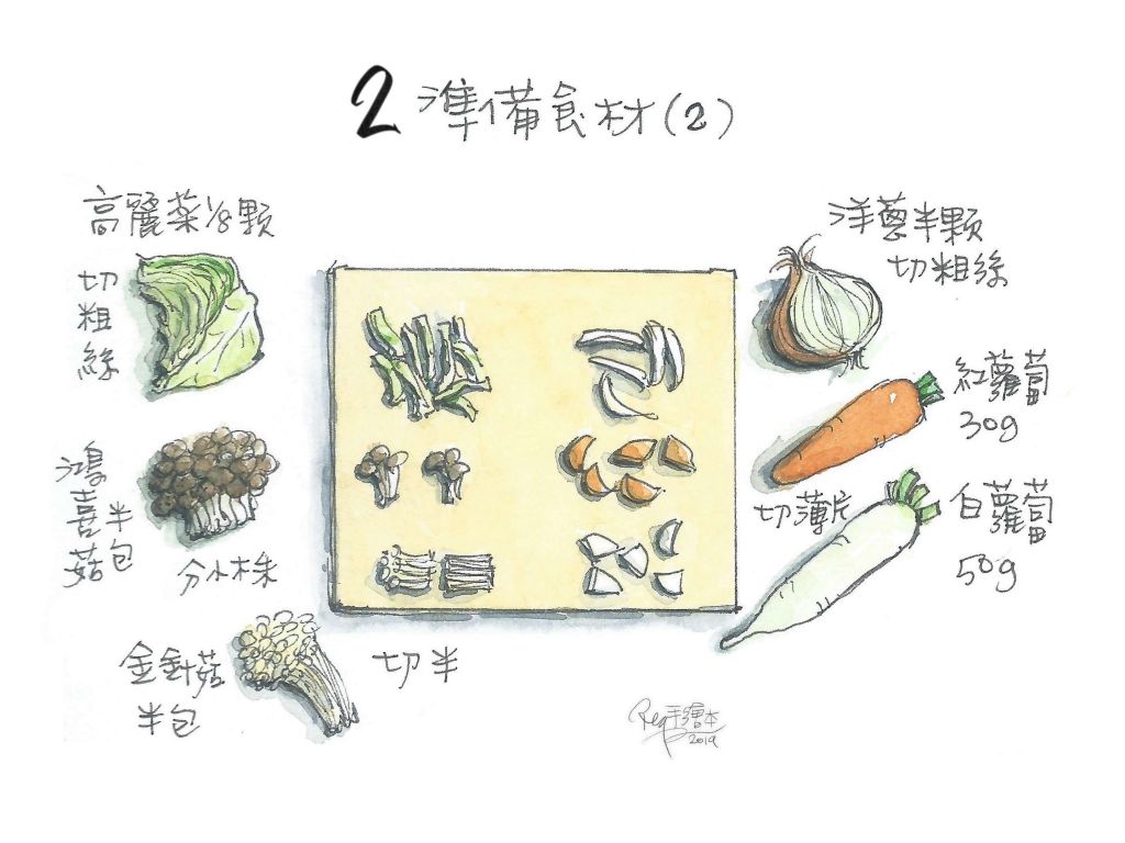 豚汁蔬菜汤-手绘食谱的加工步骤