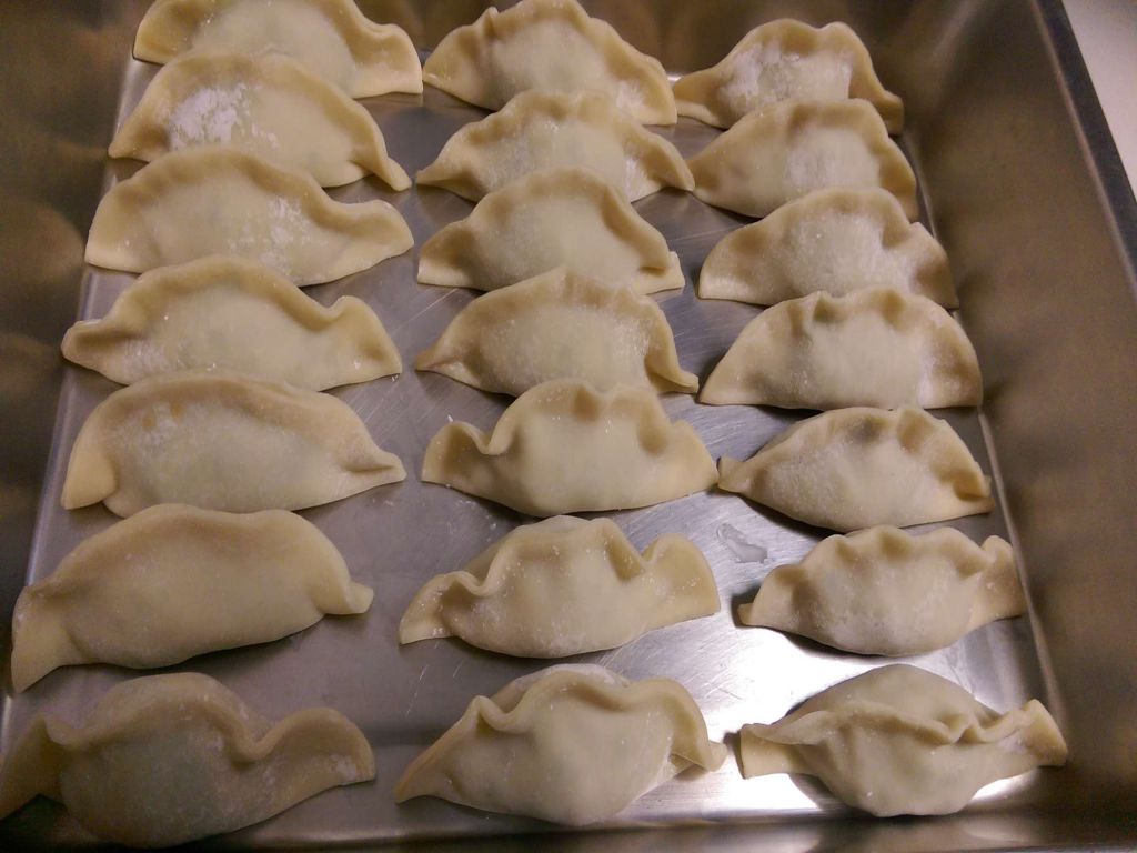 かにの韭菜煎饺的加工步骤